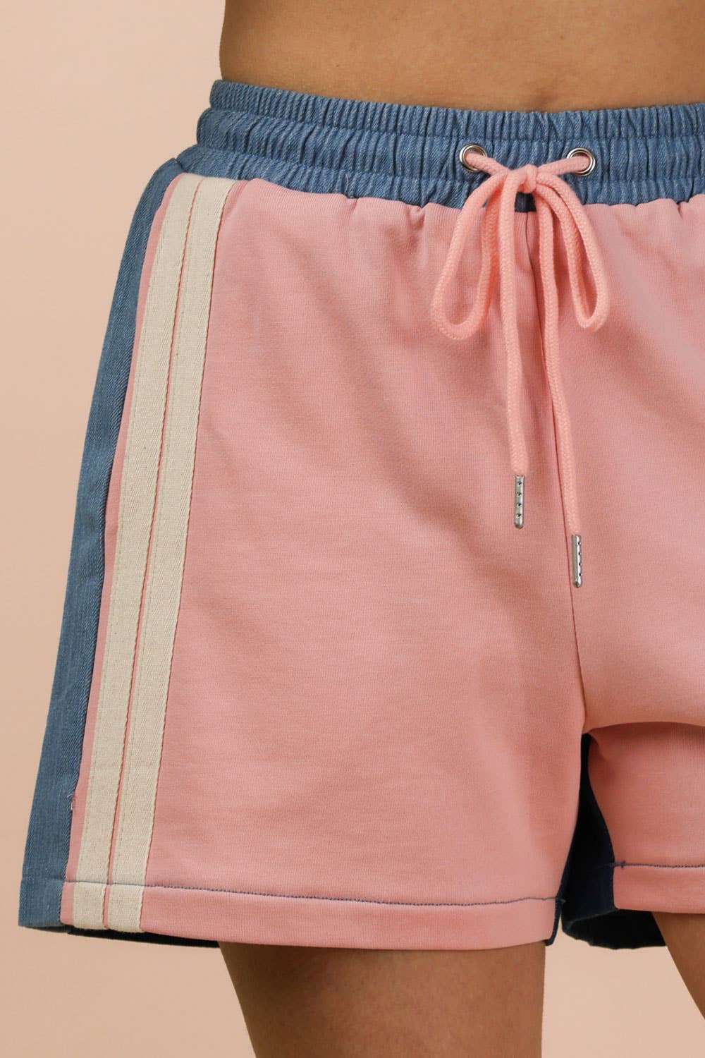 Denim-Terry Mix Casual Shorts