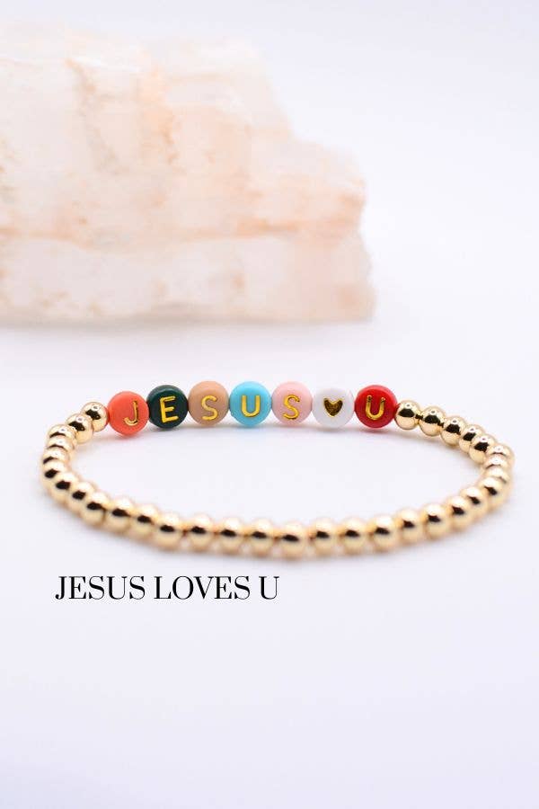 Gold Faith Bracelets – Jesus Loves U, Pray, Saved, Worthy