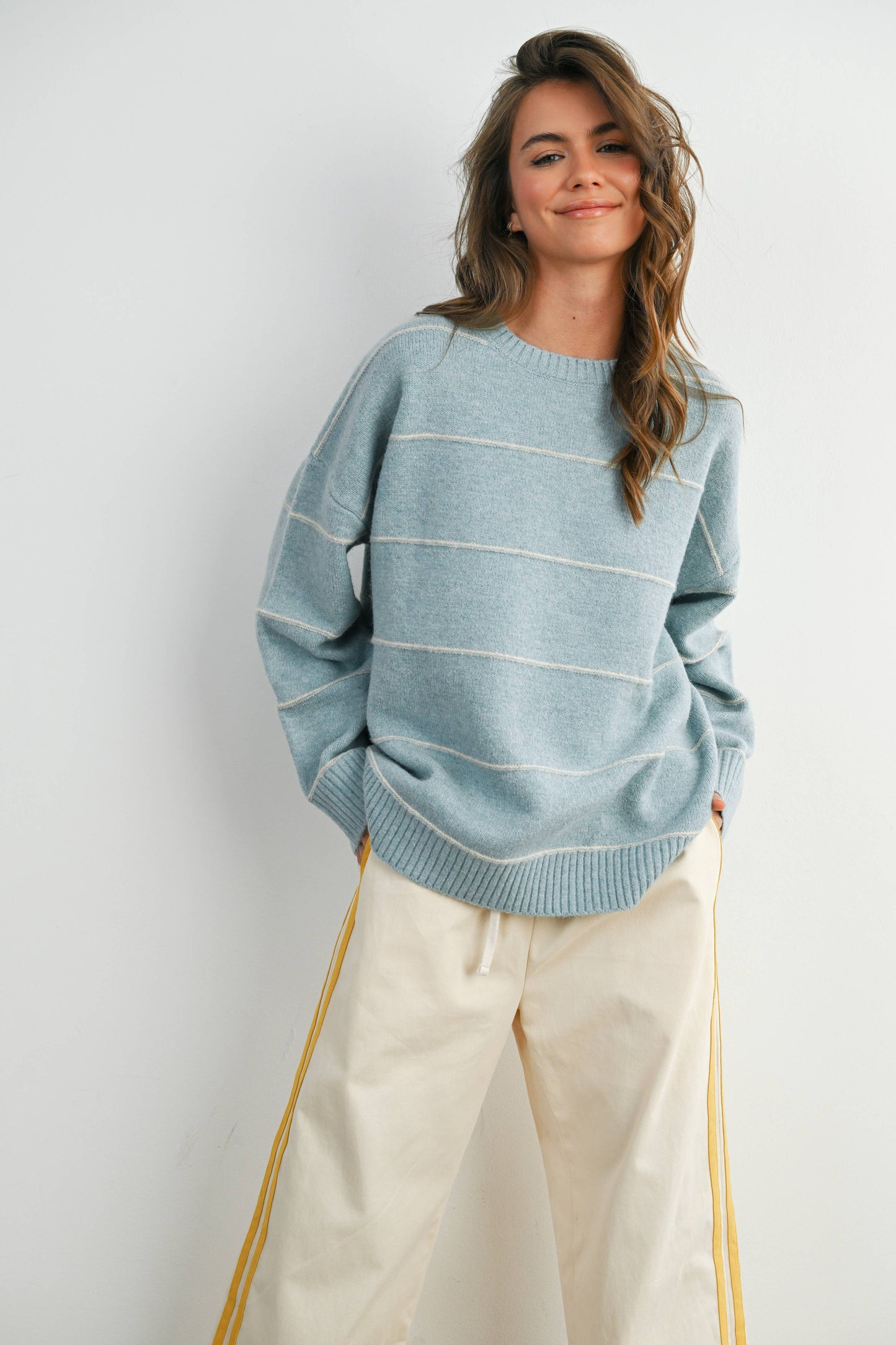 Striped Pattern Drop Shoulder Sweater