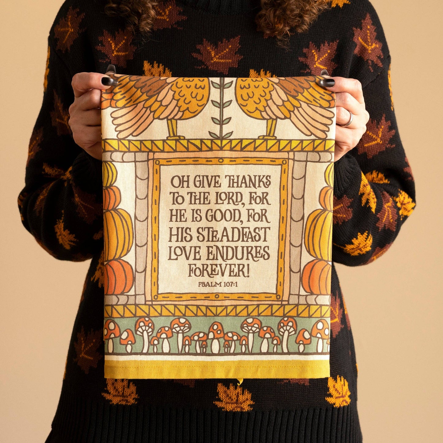 Give Thanks Scripture Tea Towel — Full Color