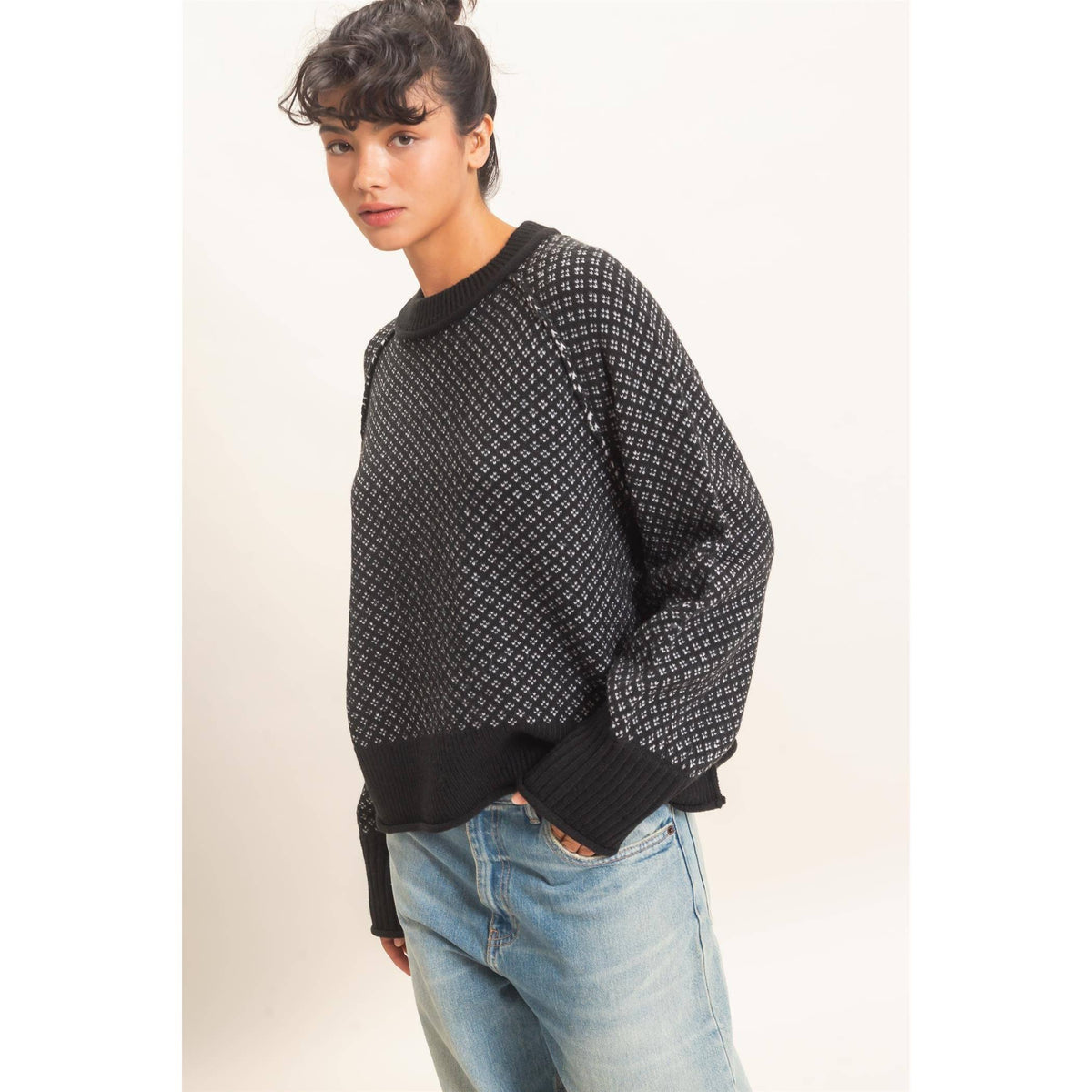 Patterned Mock Neck Sweater