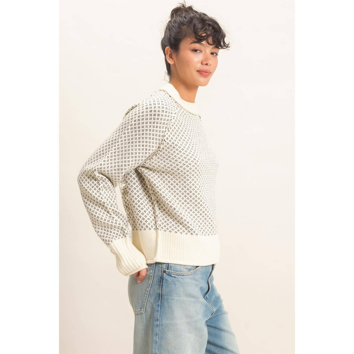 Patterned Mock Neck Sweater