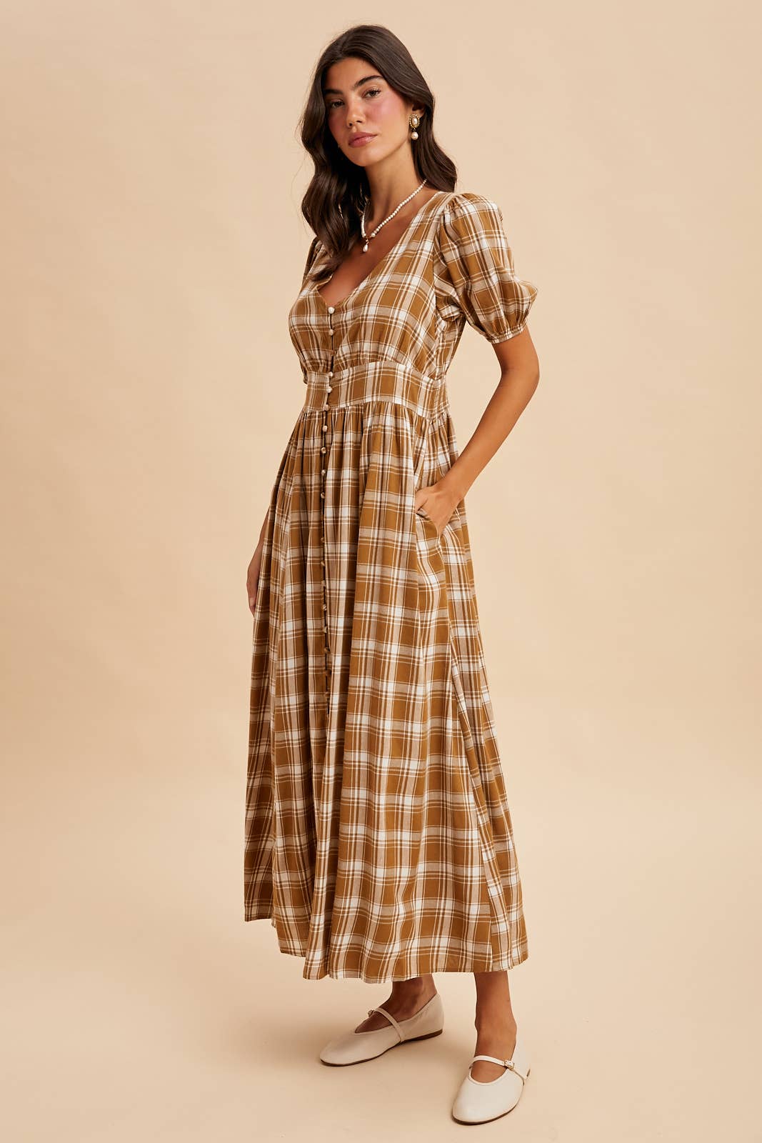 PLAID BUTTON DOWN MAXI DRESS