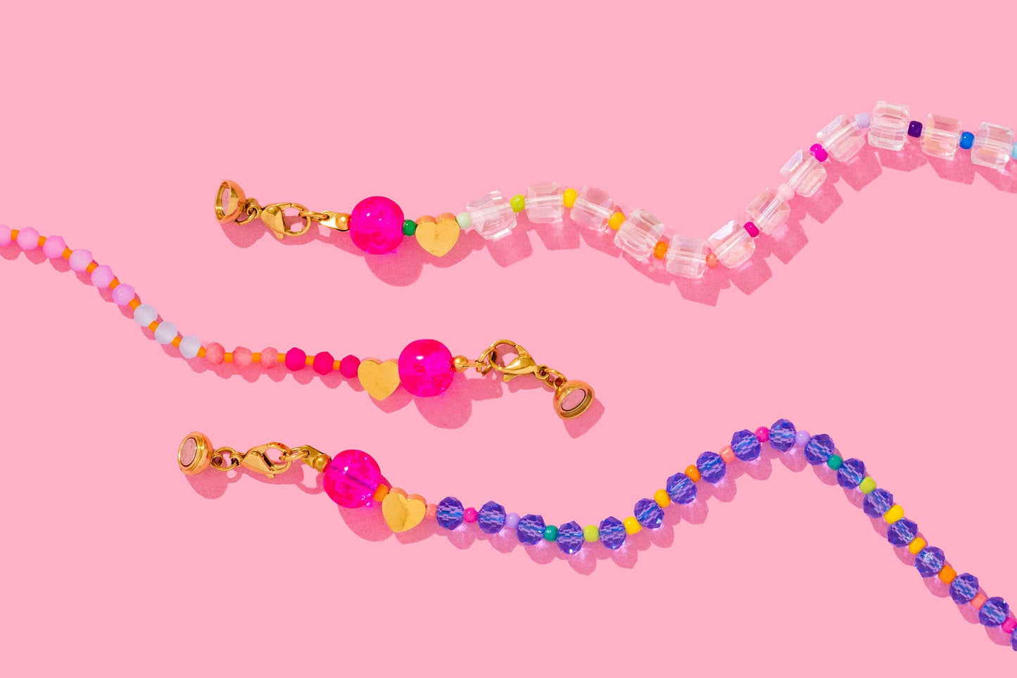 Beaded Necklace - Light Pink + Multi-Colored Beads - Maren
