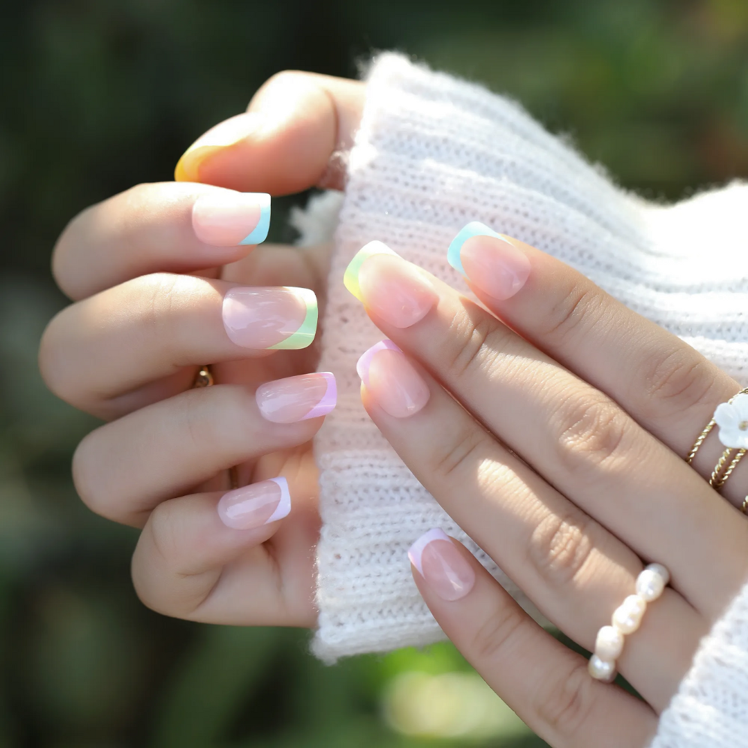 Pastel Rainbow Tips | Square French Tip Press-On Nails Set