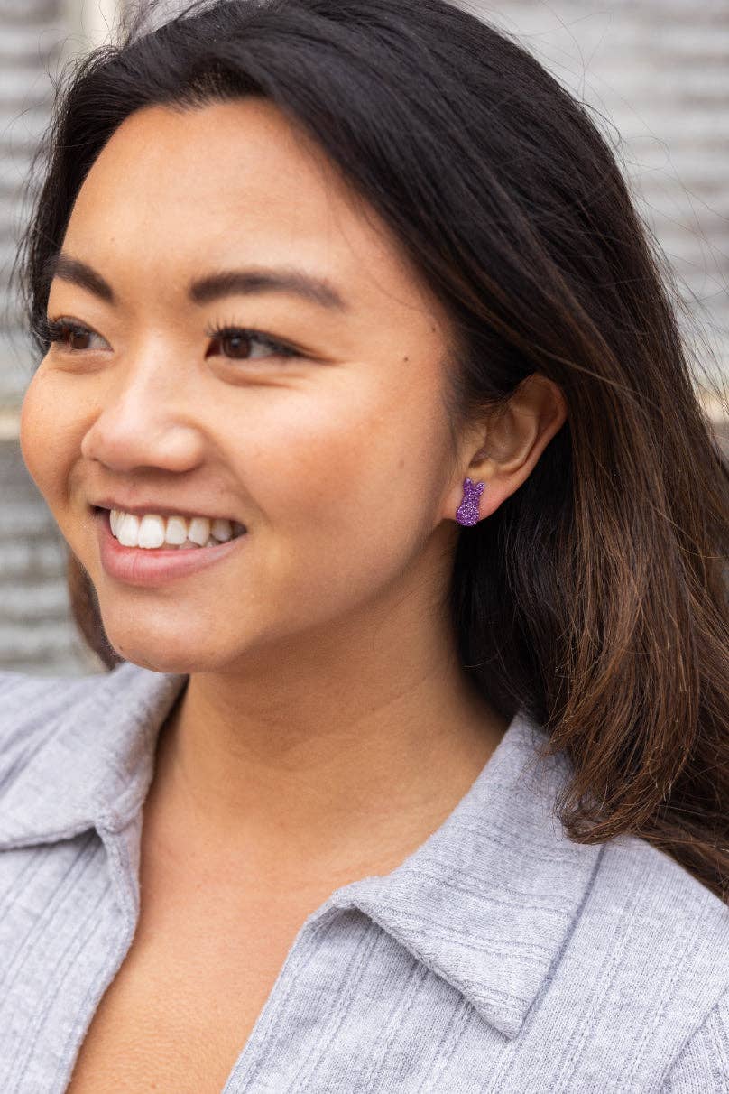 Glitter Bunny Studs - Purple // Easter, Jewelry, Earrings