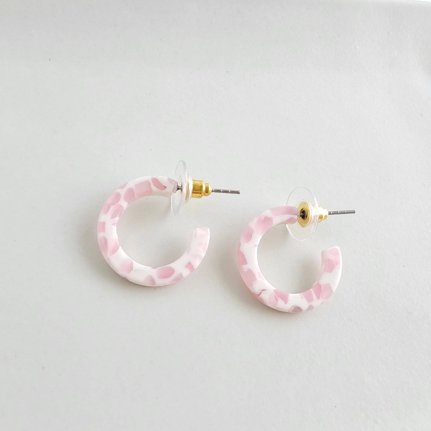 Micro Cam Mini Hoops - Powder Pink Dot // Easter Jewelry