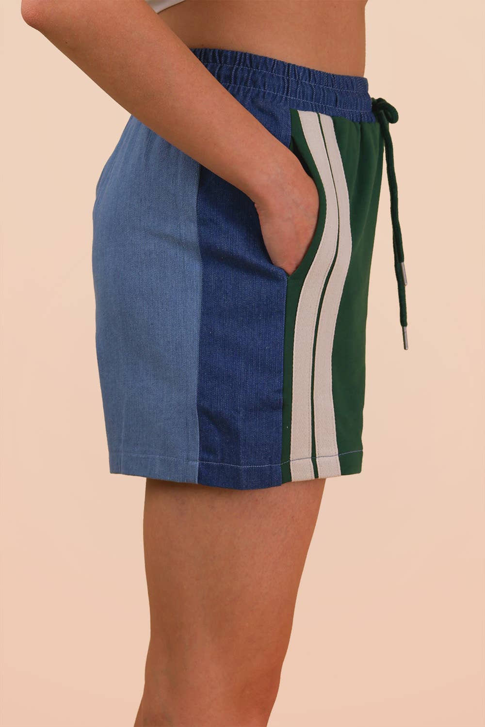 Denim-Terry Mix Casual Shorts