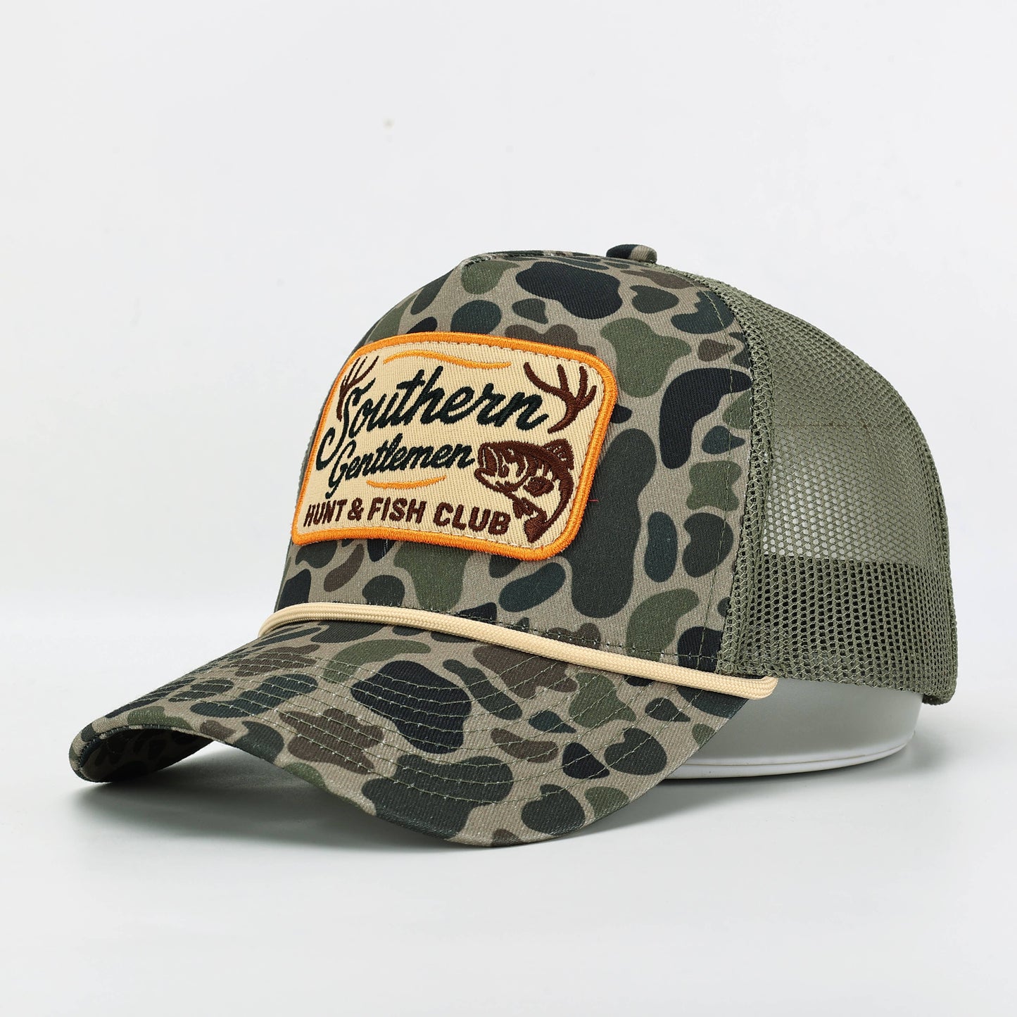 Southern Gentlemen Hunt & Fish Club Trucker Hat – Camo/Olive
