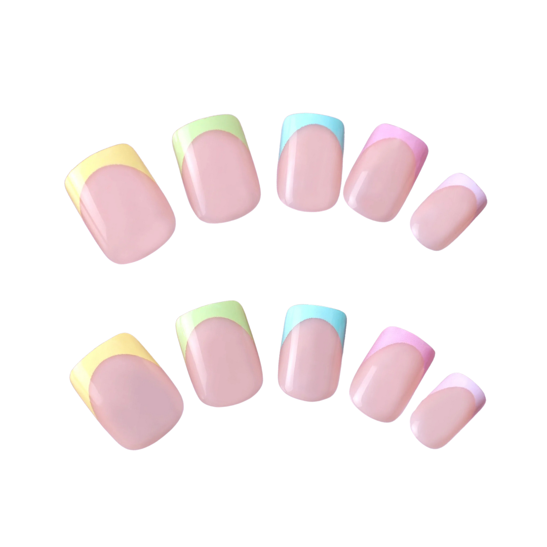 Pastel Rainbow Tips | Square French Tip Press-On Nails Set
