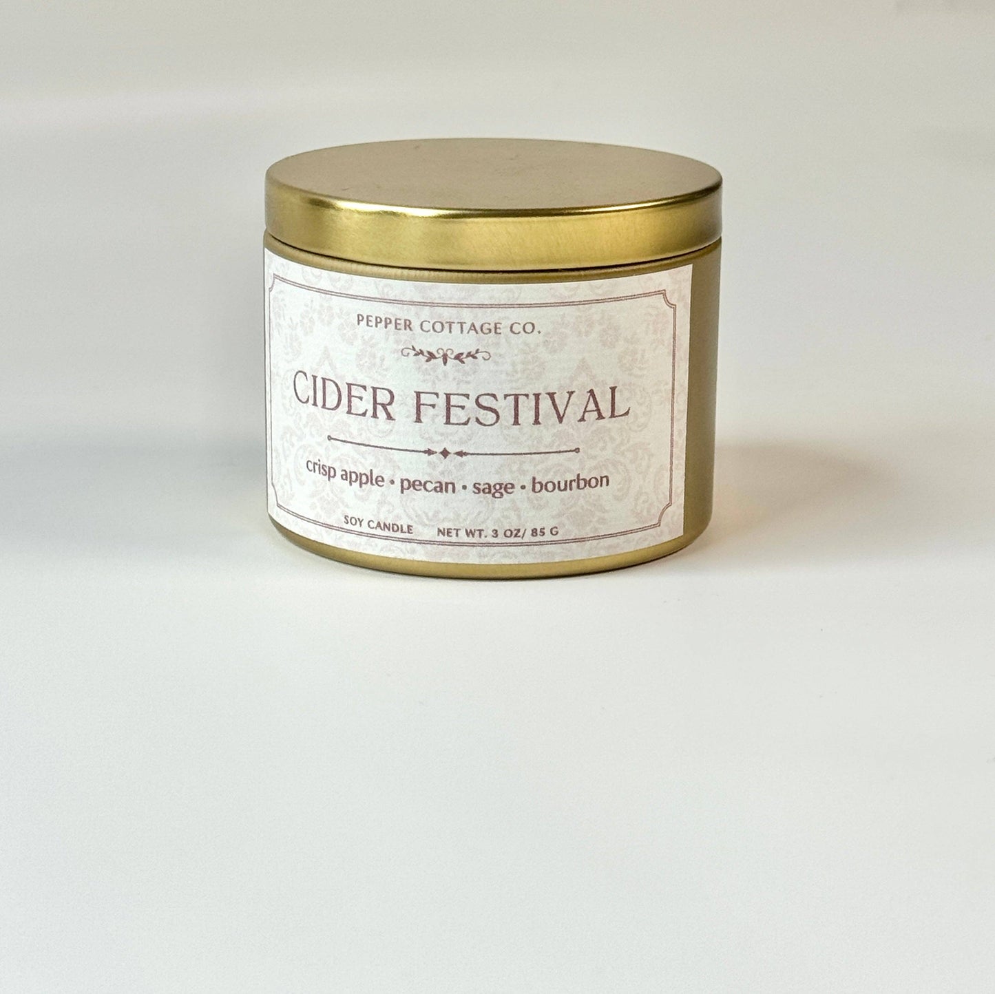 Cider Festival - Apple, Pecan, Bourbon, Sage 3 oz Soy Fall Candle