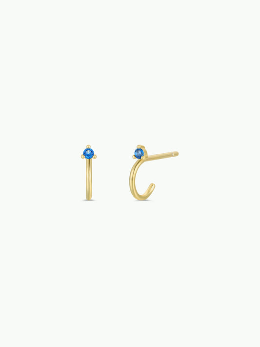 Open Mini Hoop Earrings - 18k Gold - Blue Sapphire