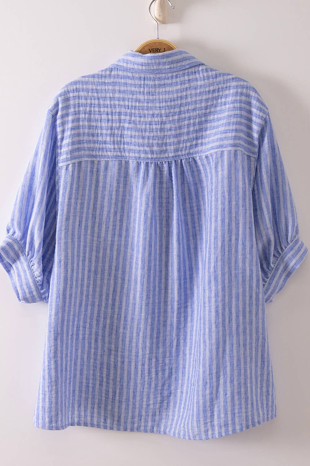 Stripe Half Puff Sleeve Shirt Top