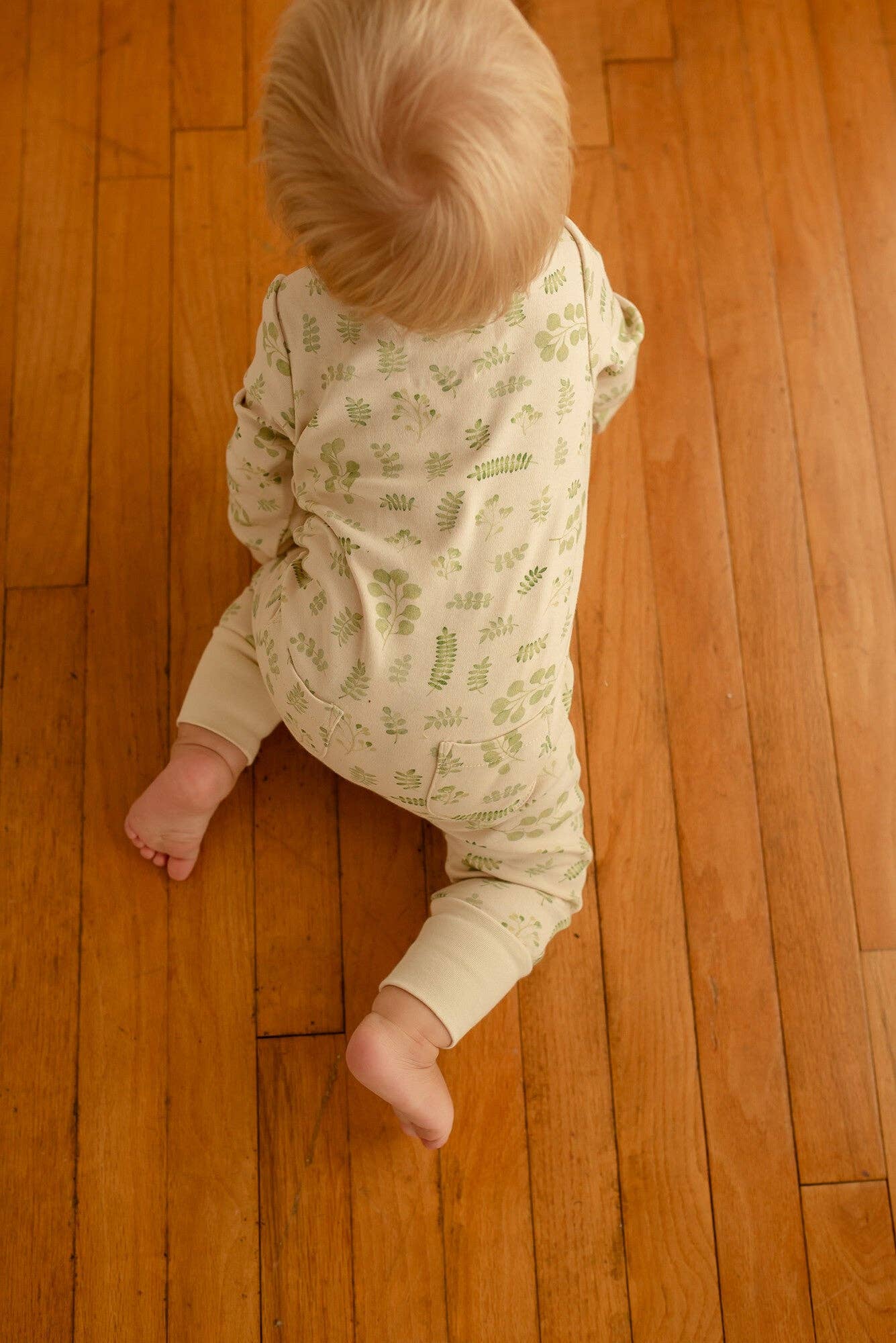 Organic Footless 2-Way Zipper Romper in Stone Botanica
