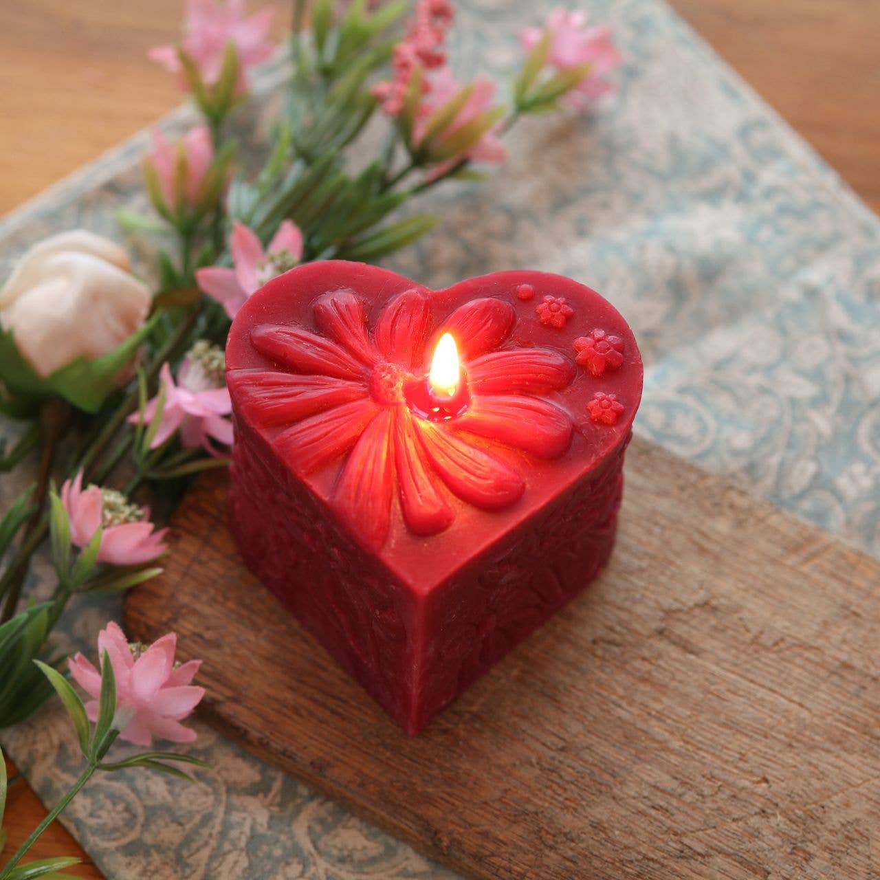 Heart Pillar Candle – 100% Pure Beeswax – Red – 3"x3"