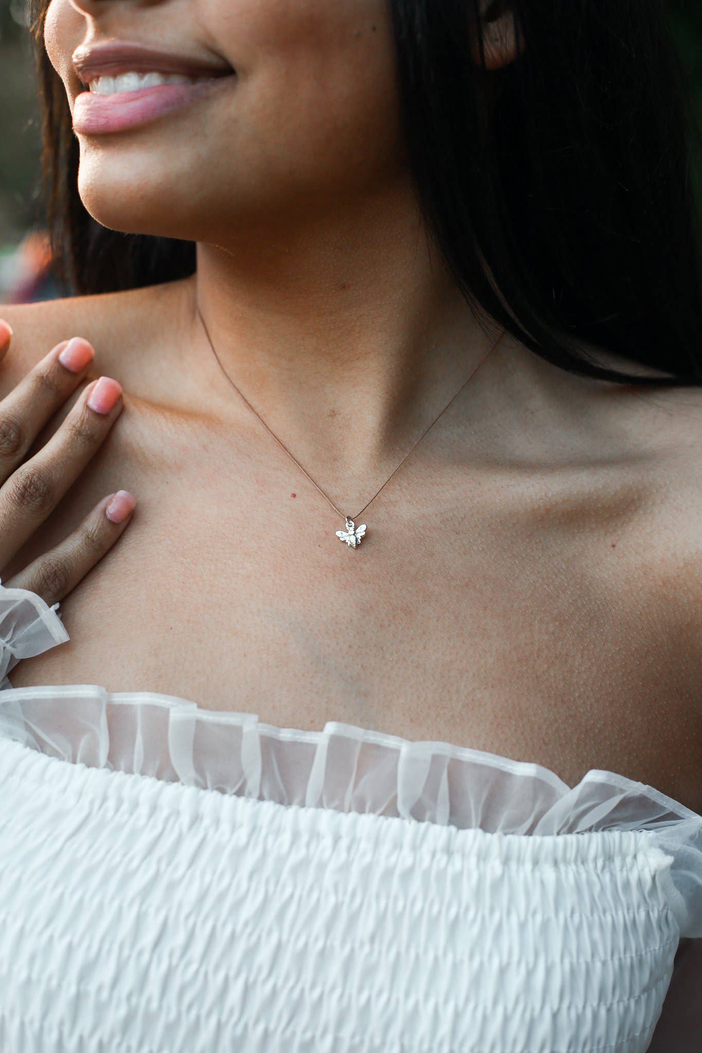 New Moon Silver Necklace - BE HAPPY/BEE