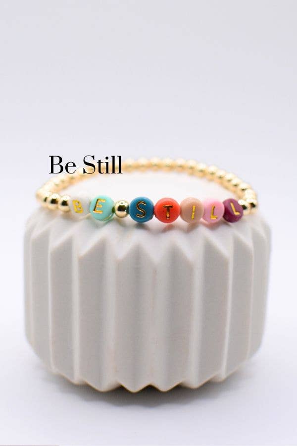 Gold Bead Word Bracelets – Blessed & Be Still, Faith jewelry