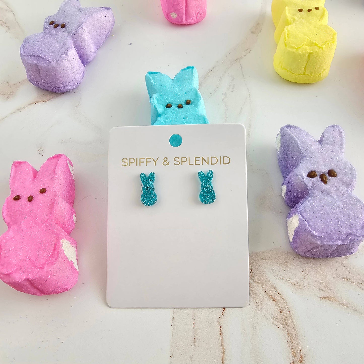 Glitter Bunny Studs - Blue // Earrings, Jewelry, Easter