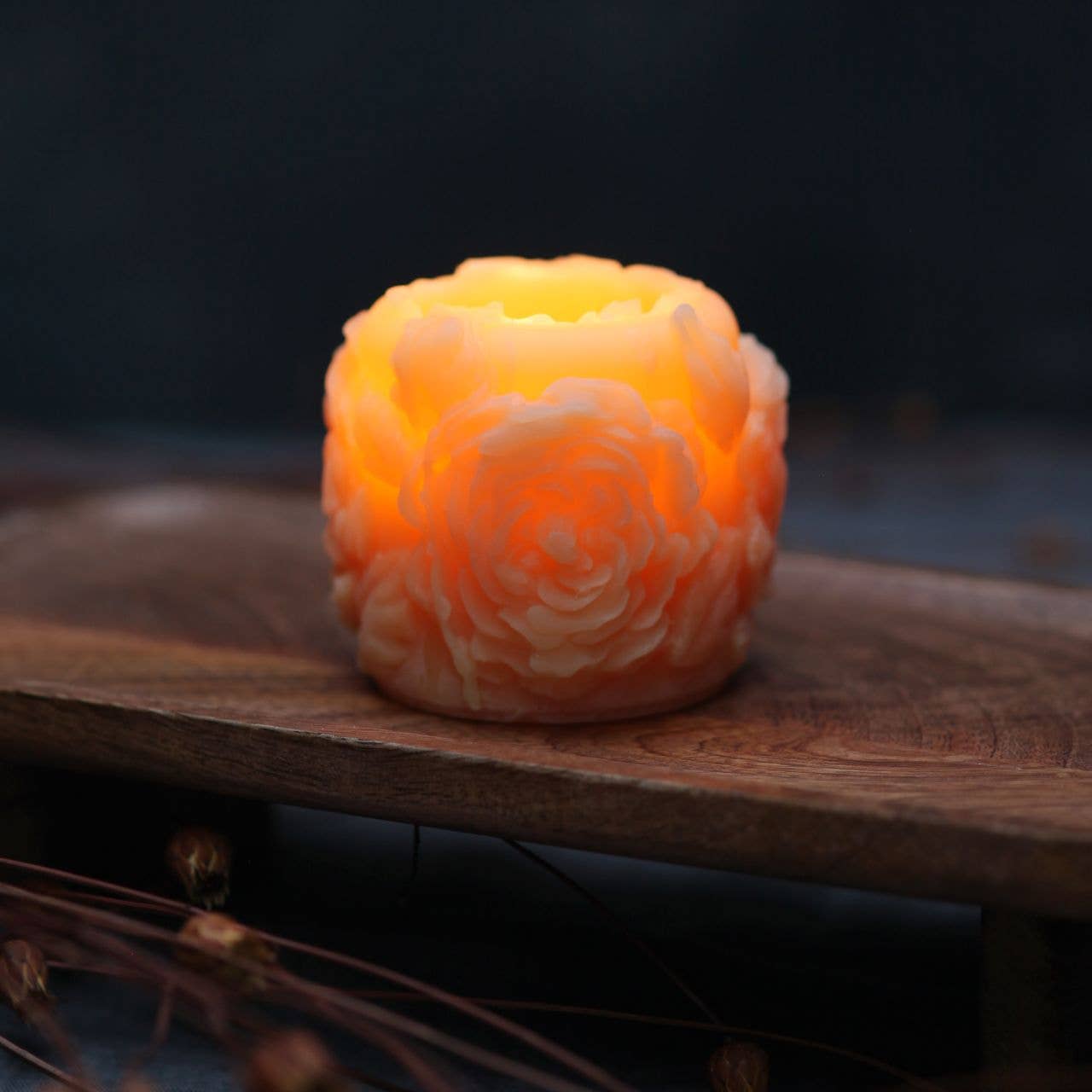Rose Blossom Pillar Candle – 100% Pure Beeswax – 45hr Burn
