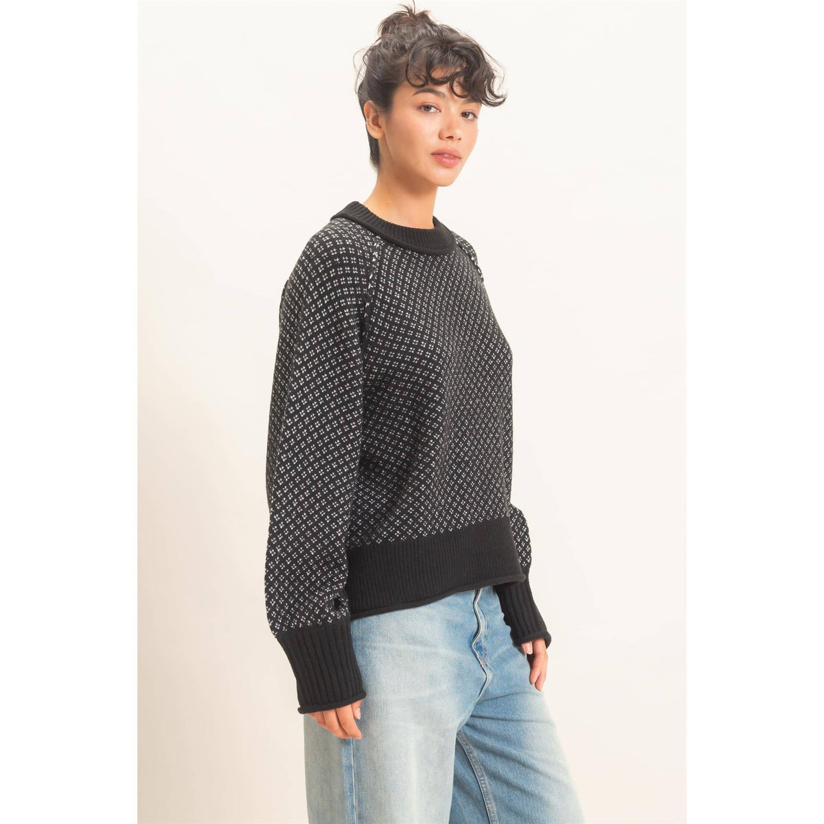Patterned Mock Neck Sweater