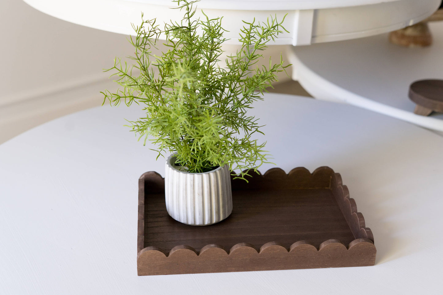 17008 - 13x9x2 wood scallop tray home decor, espresso