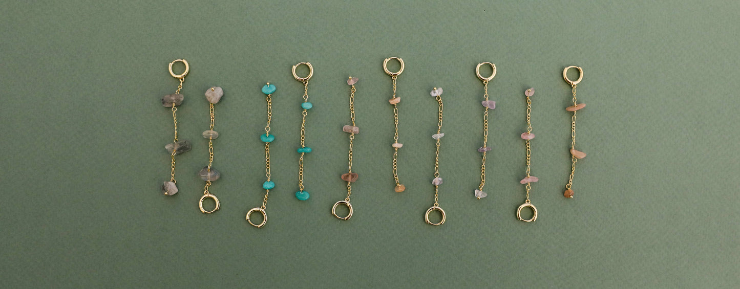 Raw Gemstone Chain Drop Earring - Peach Moonstone