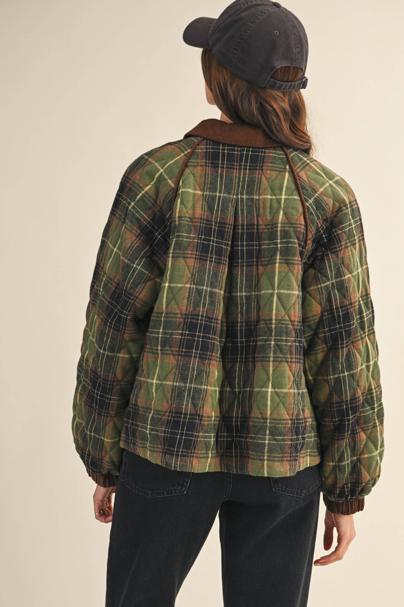 PLAID QUILTED JACKET WITH CONTRAST CORDUROY DETAIL MJK4115
