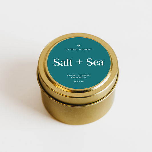 Salt & Sea Soy Candle - 4oz Gold Travel Tin Summer Scent