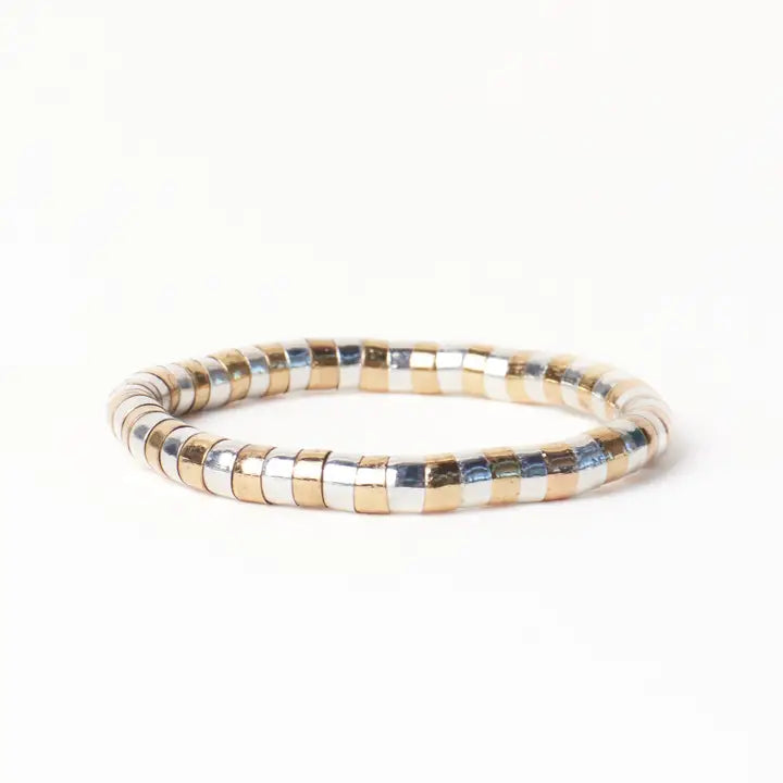 Lucille round stretch bracelet alternating silver