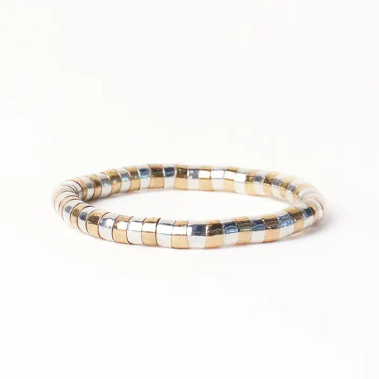 Lucille round stretch bracelet alternating silver