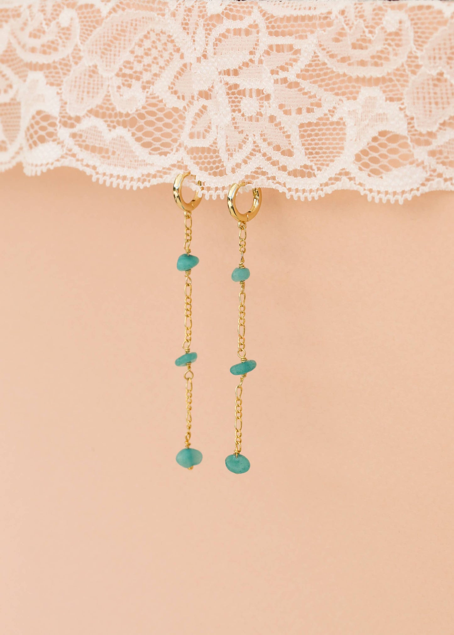 Raw Gemstone Chain Drop Earring - Amazonite