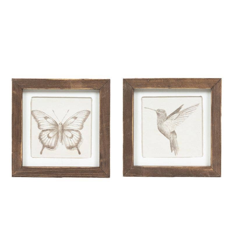 12694 - 7x7 rvs wood frame sign (BIRD/BUTTERFLY)  Wall Art