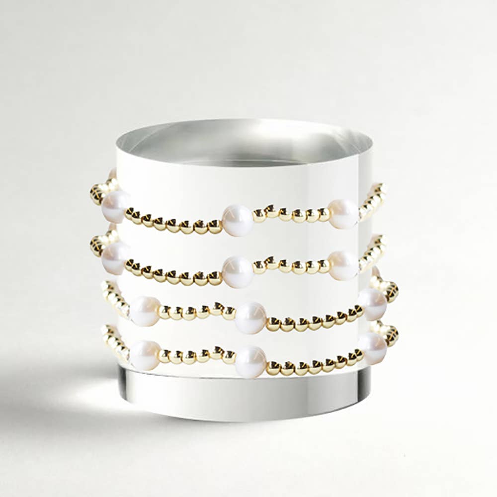 Tarnish Resistant Gold Plated Dot Pearl Stretch Bracelet