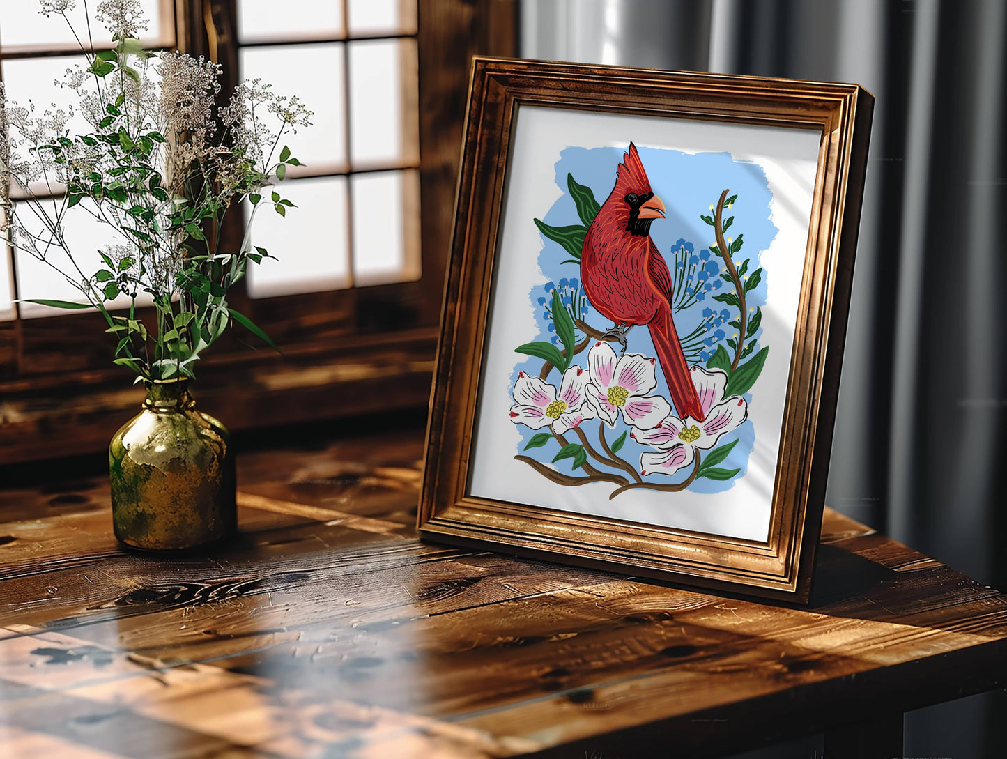 "Carolina Cardinal with Dogwood" - 8" x 10" Giclée Art Print