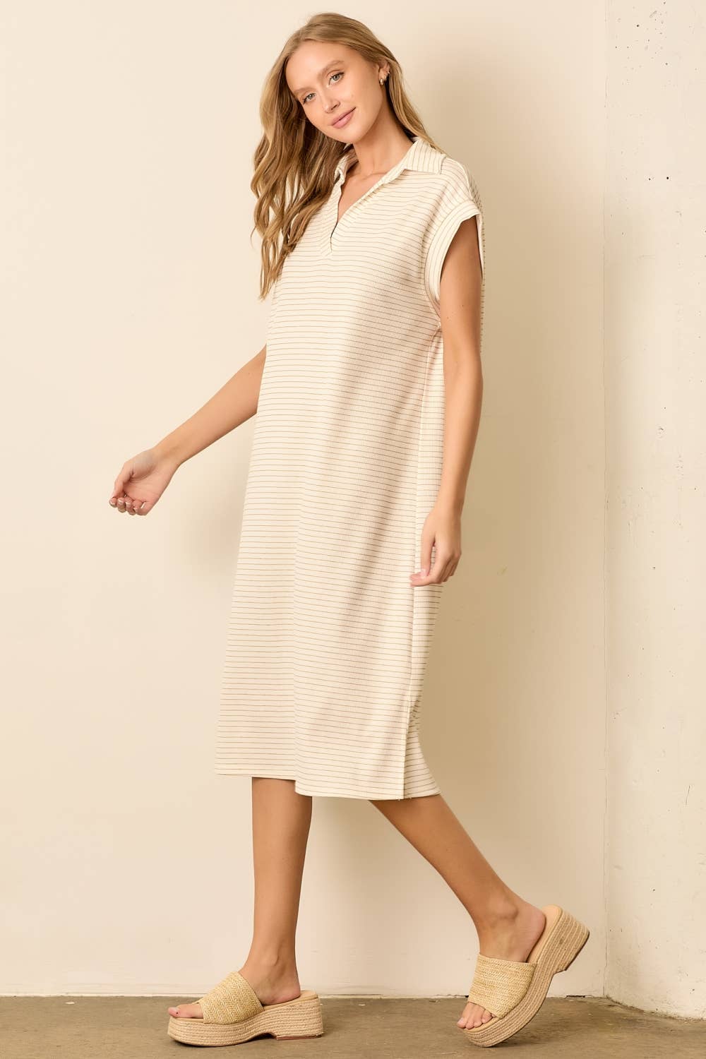 STRIPE COLLAR KNIT DRESS