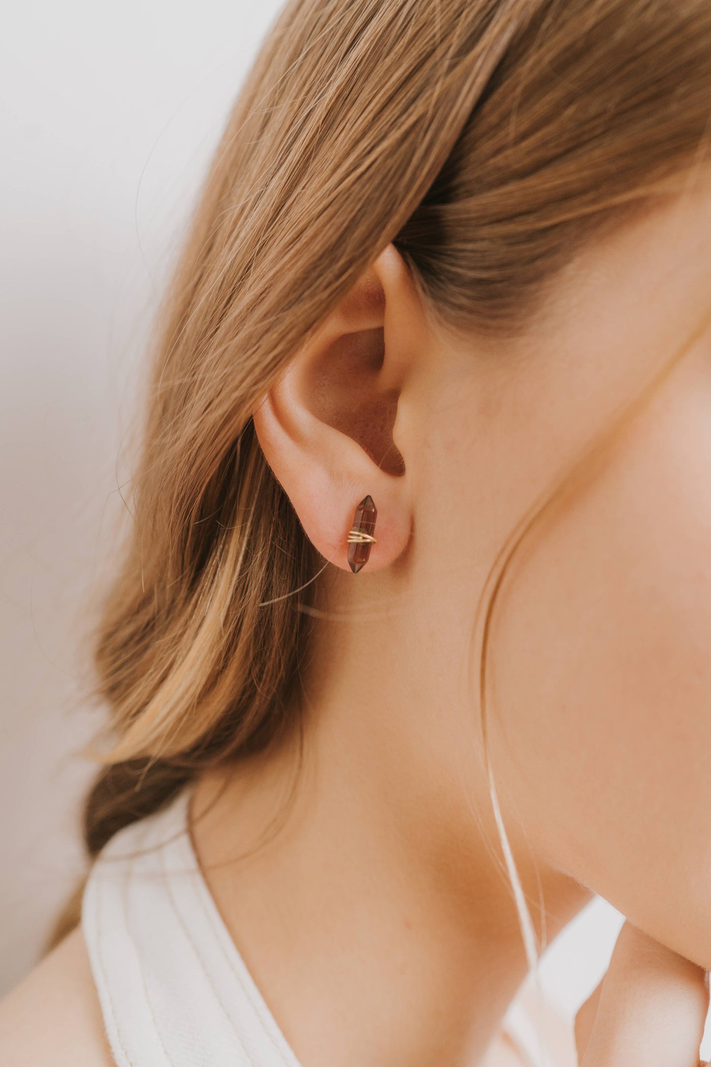 Mineral Point - Smoky Quartz - Gold Wire Wrapped Earrings