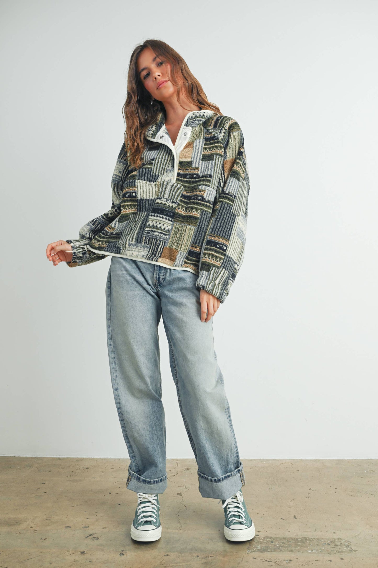 Patchwork Print Multicolor Sweatshirt - BMT7495