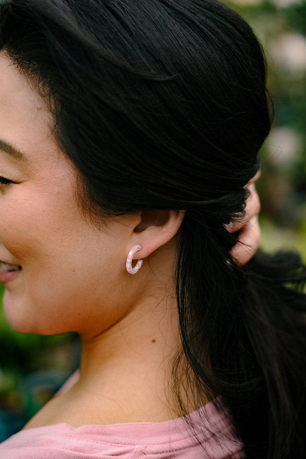 Micro Cam Mini Hoops - Powder Pink Dot // Easter Jewelry