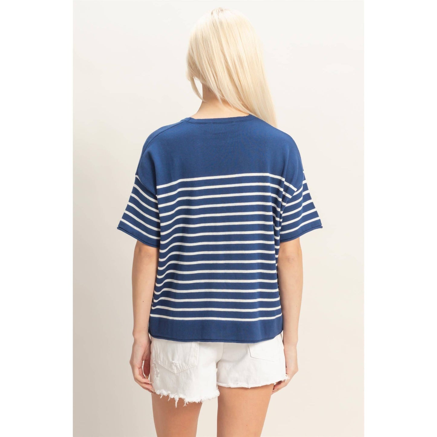 Striped Short Sleeve Knit Top