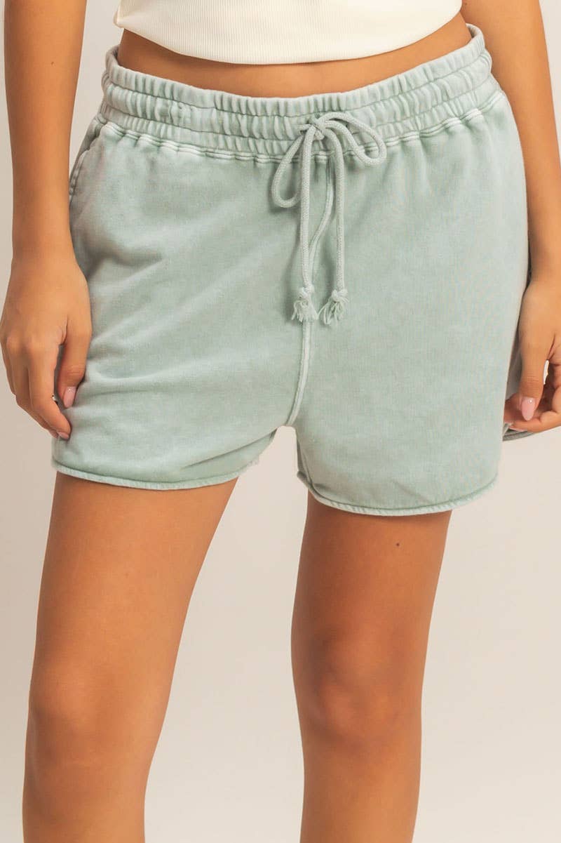 Acid Washed Elastic Waist Shorts