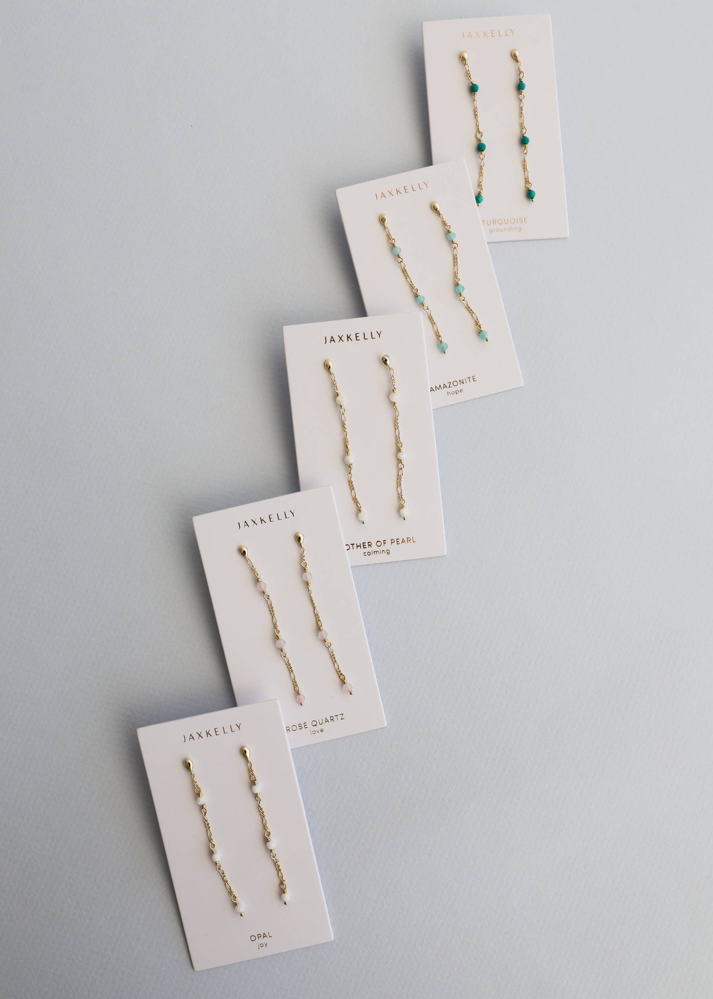 Gemstone Chain Drop Earring - Rose Quartz