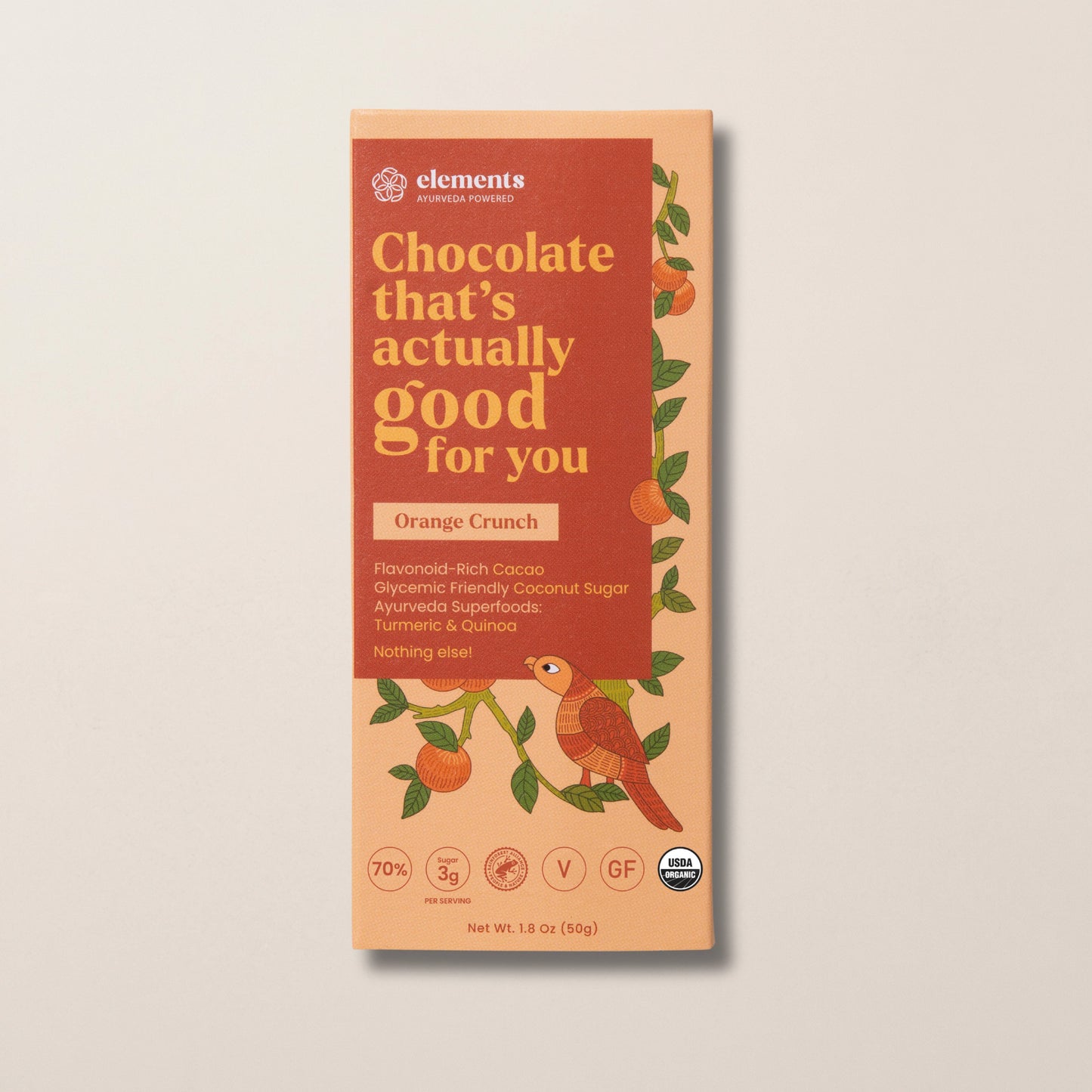 Orange Crunch Dark Chocolate Bar | Vegan Organic