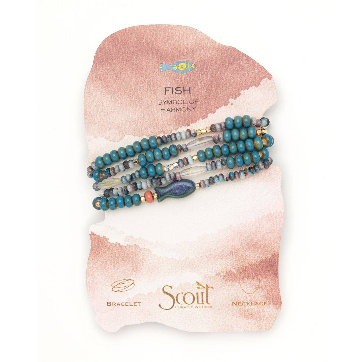 Ceramic Bead Wrap Bracelet/Necklace - Harmony/Fish