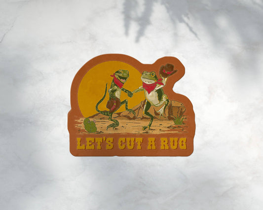 Let's Cut A Rug, Cowboy Lizard and Frog Hoedown Sticker