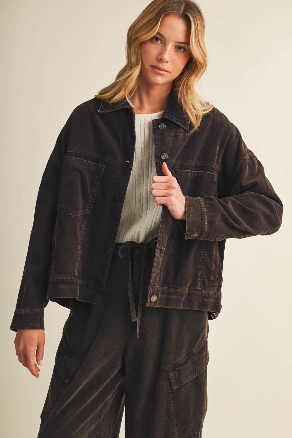 Wide-Wale Corduroy Dropped Shoulder Jacket