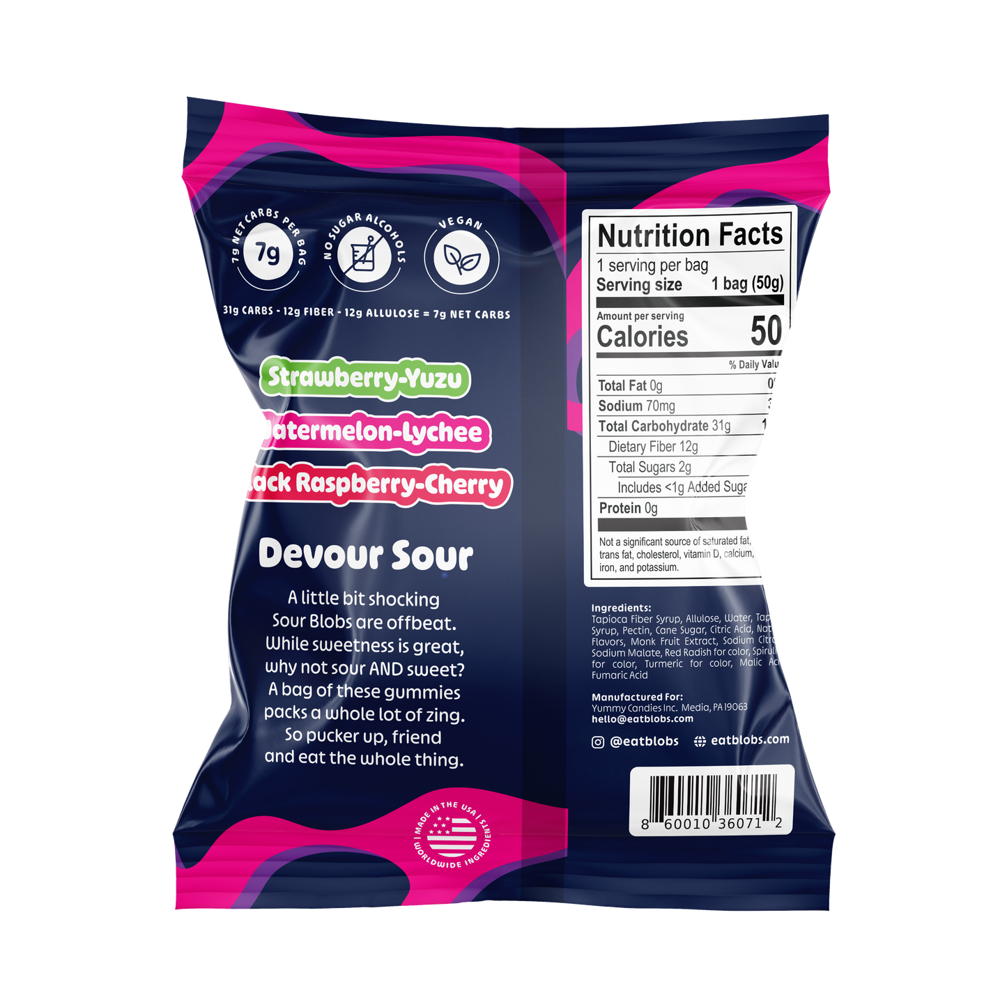 SOUR Blobs Low Sugar Gummy Candy - Mixed Sour Bag