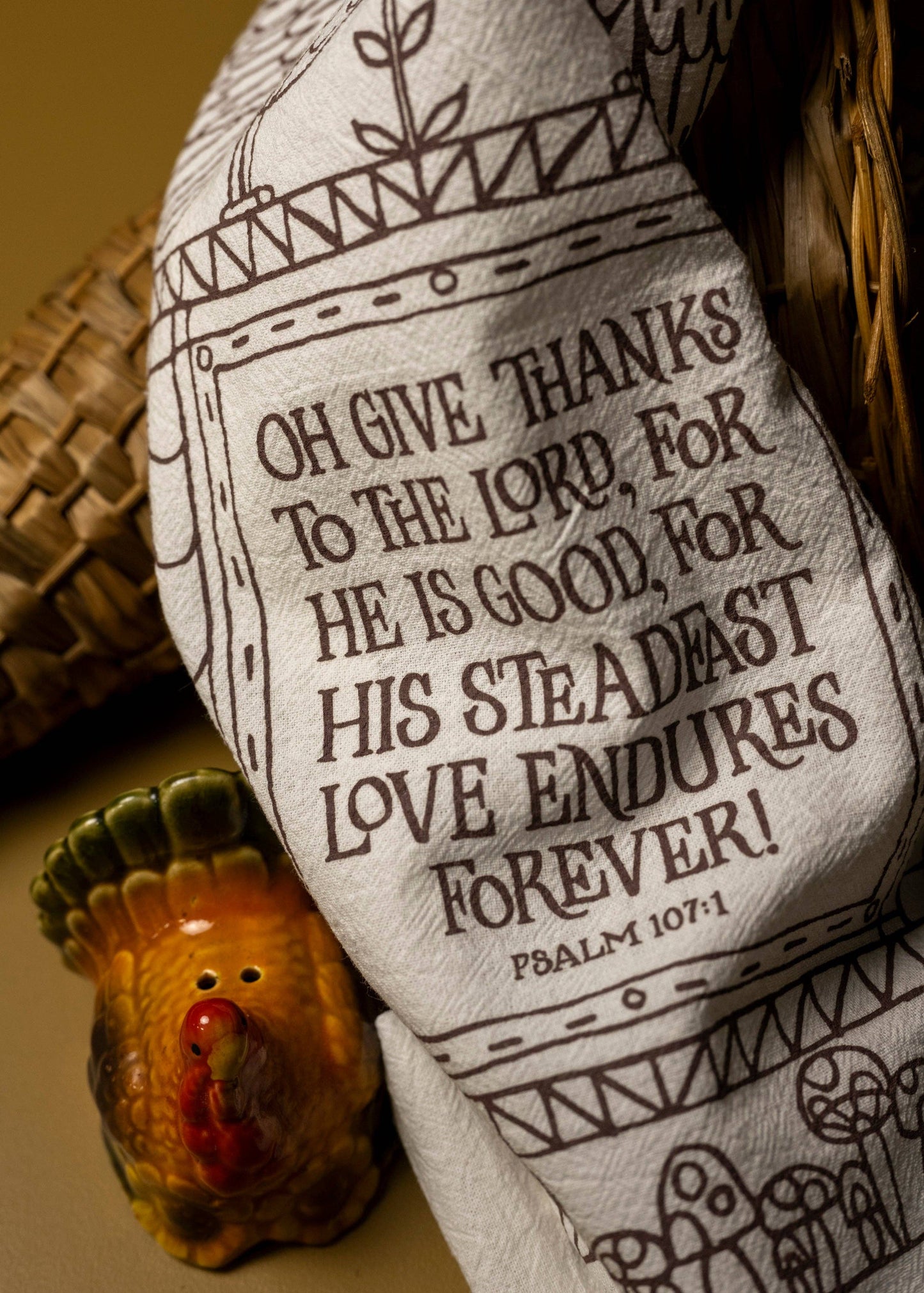 Give Thanks Scripture Tea Towel — Psalm 107