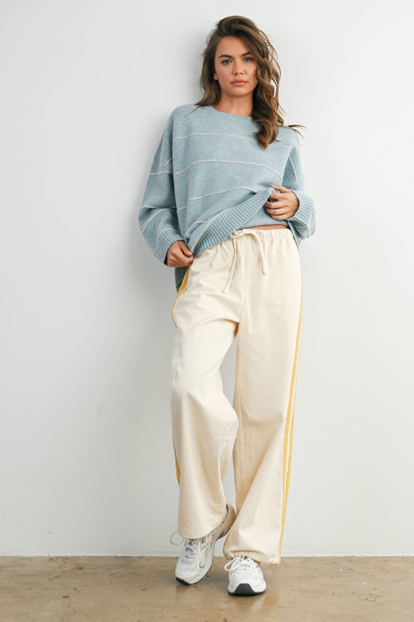 Striped Pattern Drop Shoulder Sweater
