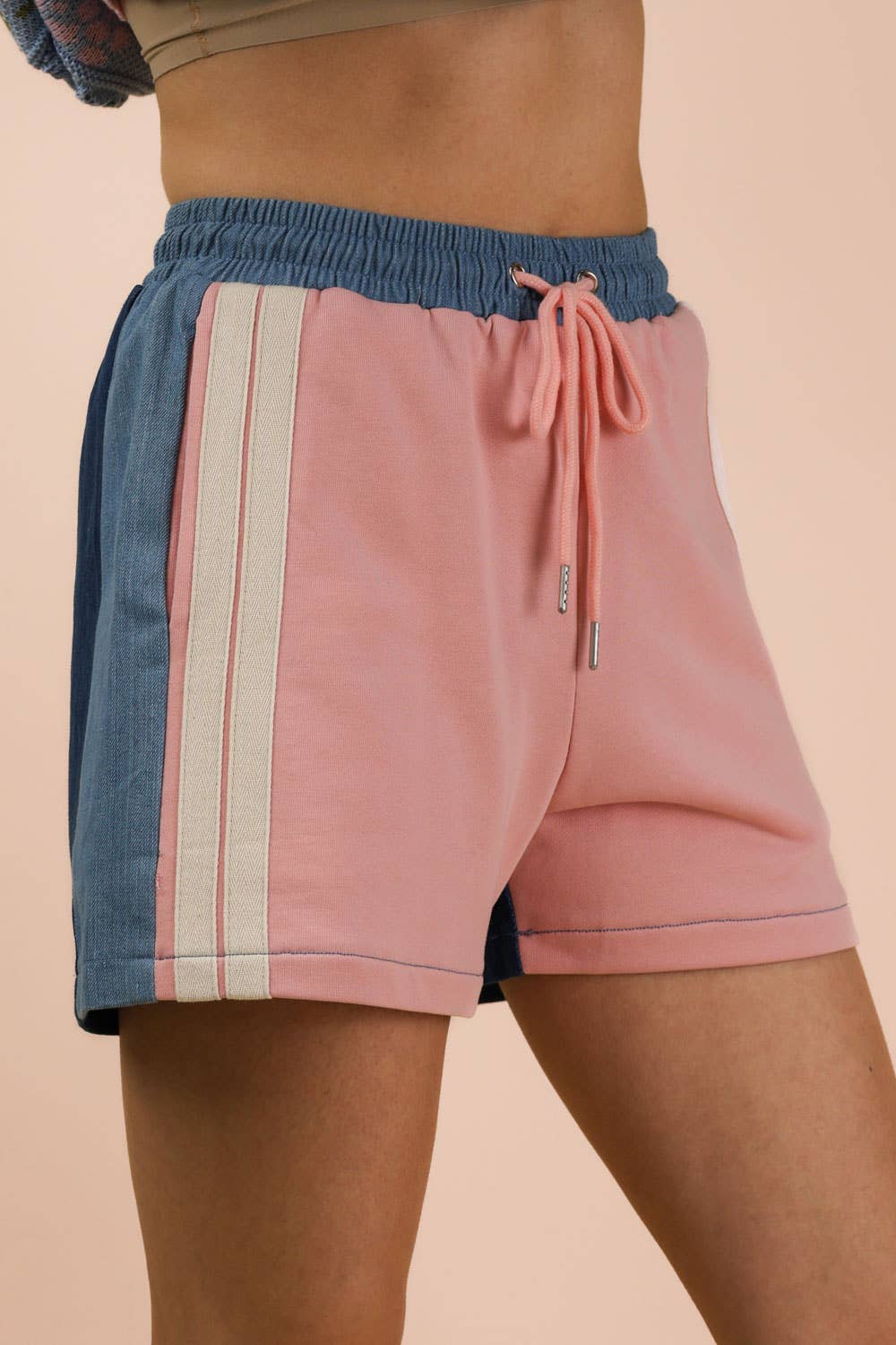 Denim-Terry Mix Casual Shorts