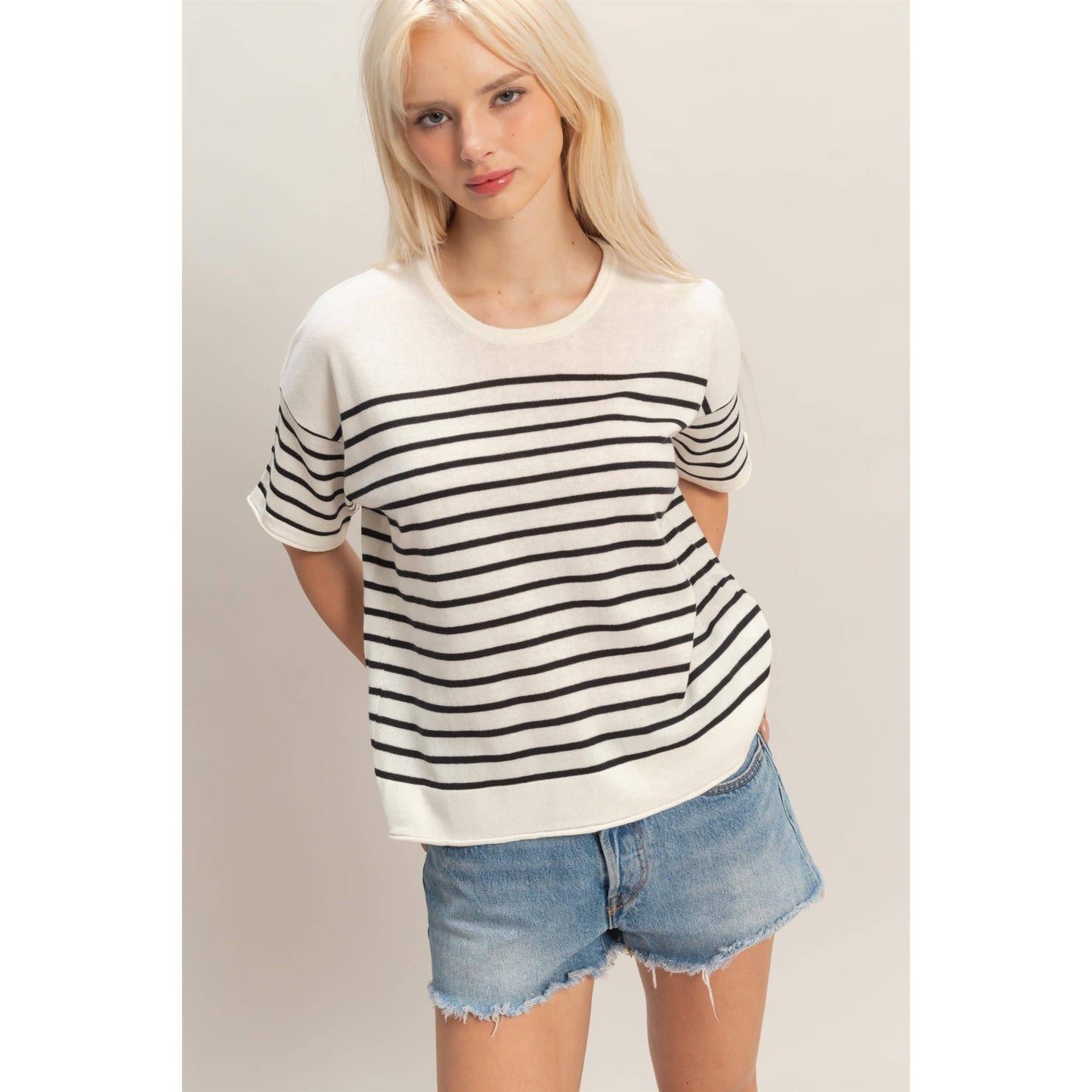 Striped Short Sleeve Knit Top